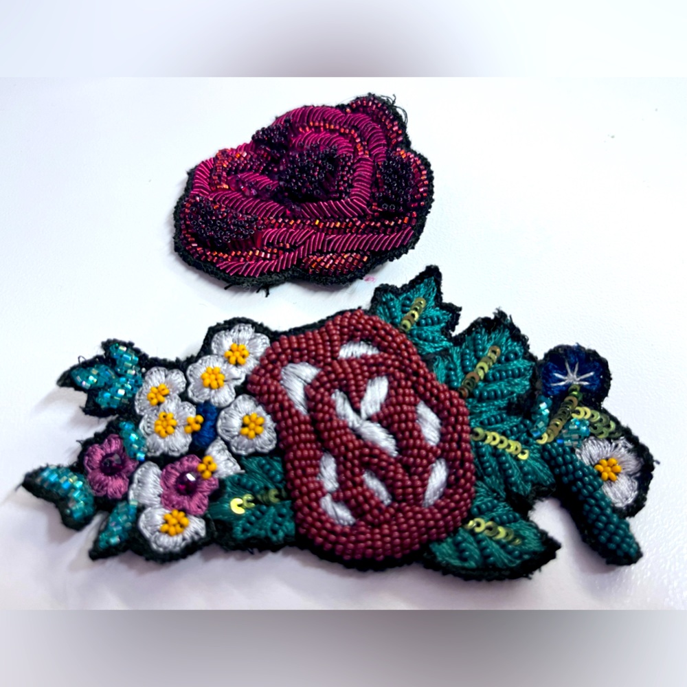 Alice + Olivia Embroidered Beaded Flower Pins